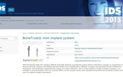 Implantatvorstellung auf der 36th international Dental Show (IDS)