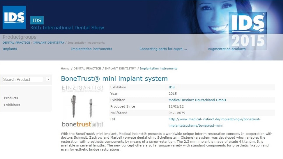 Implantatvorstellung auf der 36th international Dental Show (IDS)